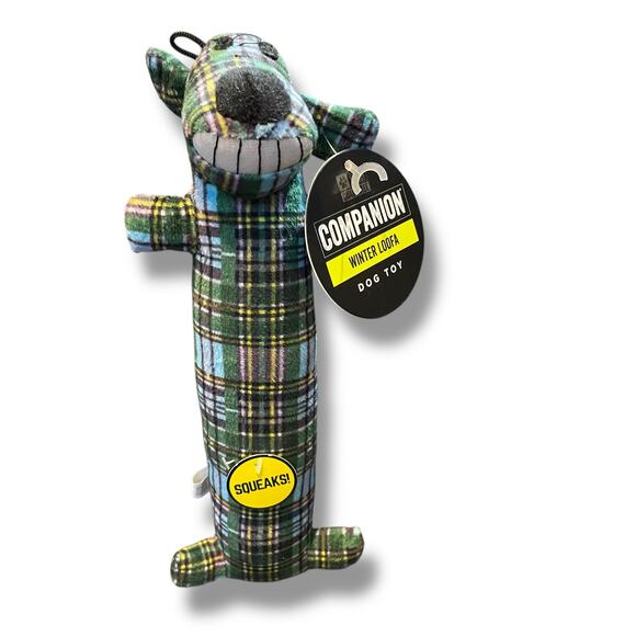 Multipet Dog Squeaky Stuffed Toy Winter Loofa Plush Green Plaid Holiday 11" - Picture 2 of 11